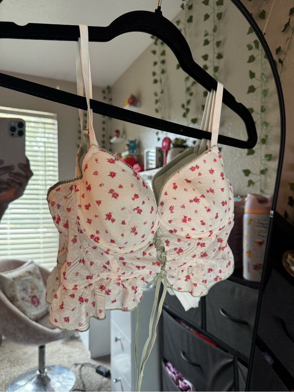 Forever 21 Cream Bralette with Pink Floral Print